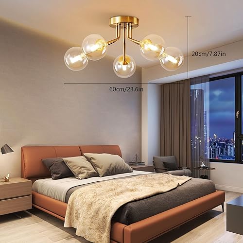 Miniatura 4 de Lámpara de techo artificial retro de la industria, globos de cristal, lámpara de techo semiempotrada, lámparas de techo doradas para comedor,