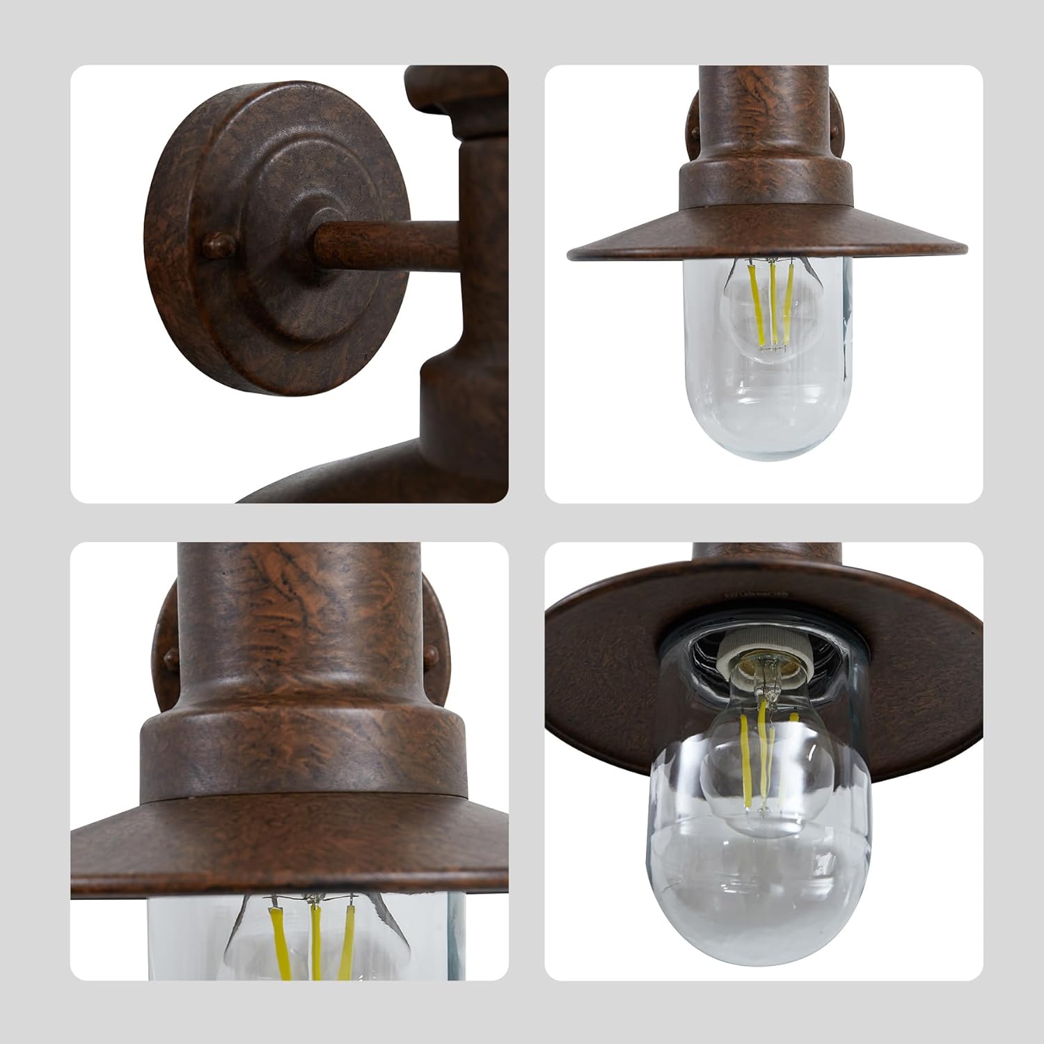 Outdoor Wall Lantern, Rust Finish Farmhouse Exterior Sconce, Clear Glass Porch Decor Wall Light for Front Door Garage Patio, Outside Lights for House, Hardwired, E26 Bulb Not Included, 12.2"