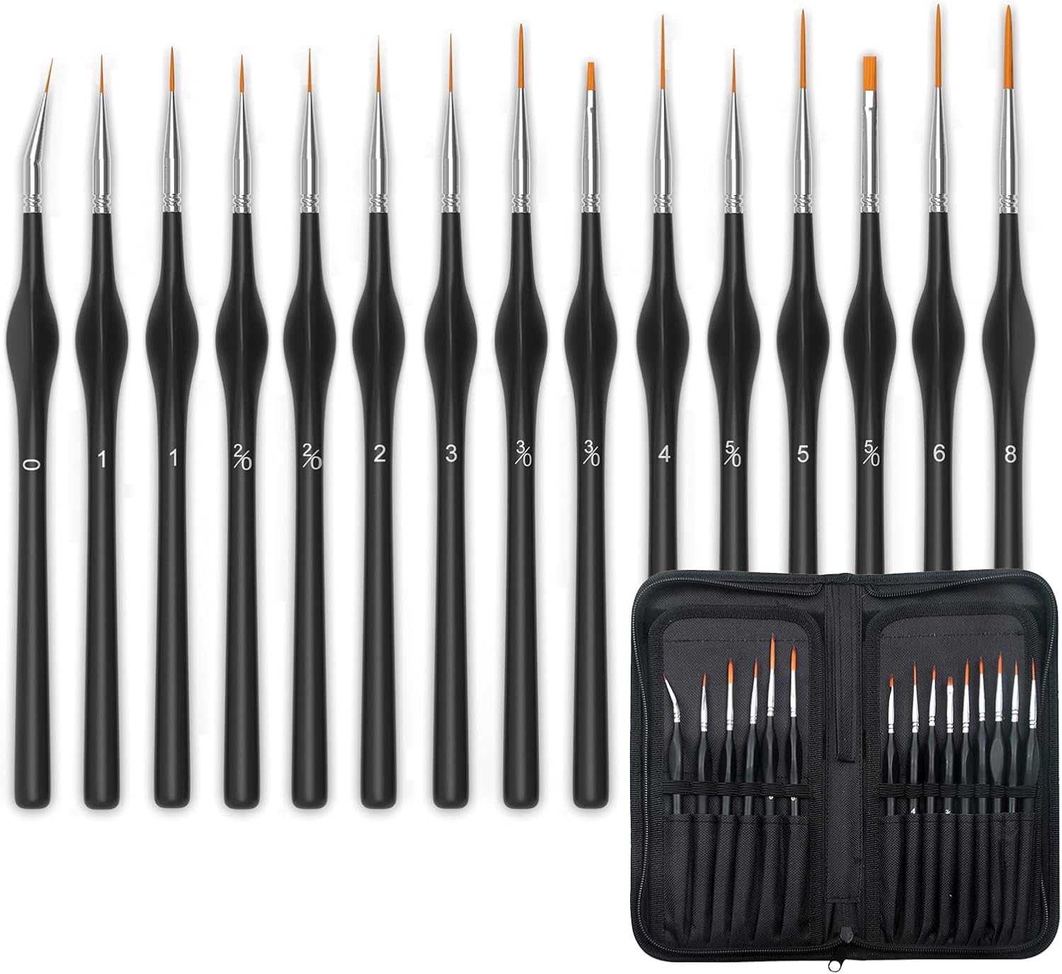 15 Pack Detail Paint Brush Set with Case Miniature Painting