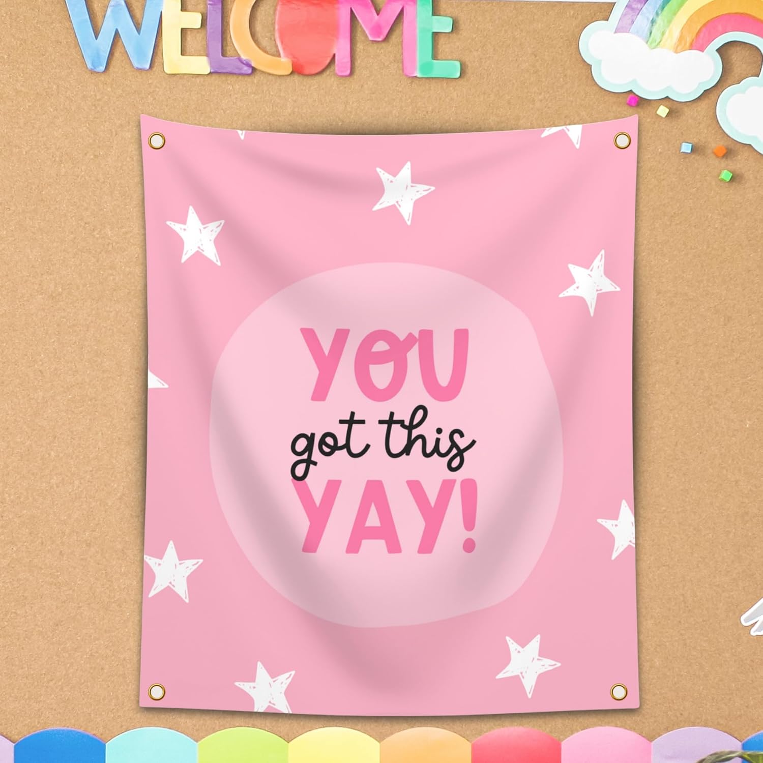 HappiBox Inspirational Tapestry - Double-sided Hanging Wall Art for Classrooms, Bedrooms, Dorm Rooms, Office - Large Cute Banner 28x36 (You Got This)