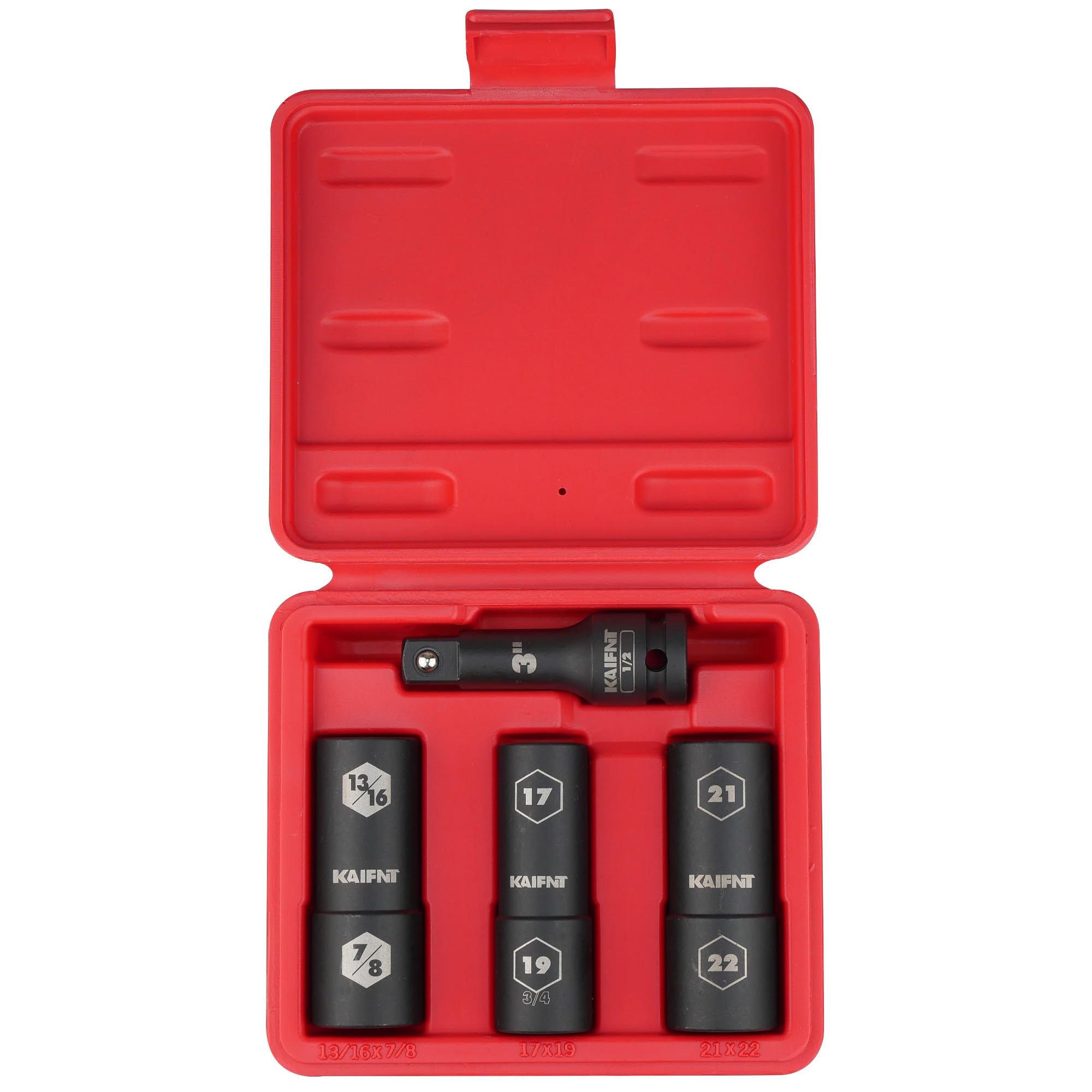 K232 - Juego de llaves de vaso de impacto de pared extrafinas, tuercas de lengüeta, unidad de 1/2 pulgada, 4 piezas
