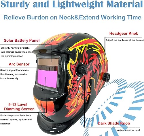 Miniatura 9 de Casco de soldadura con energía solar, oscurecimiento automático con rango de sombra ajustable 49-13 para máscara de soldador de arco Mig Tig