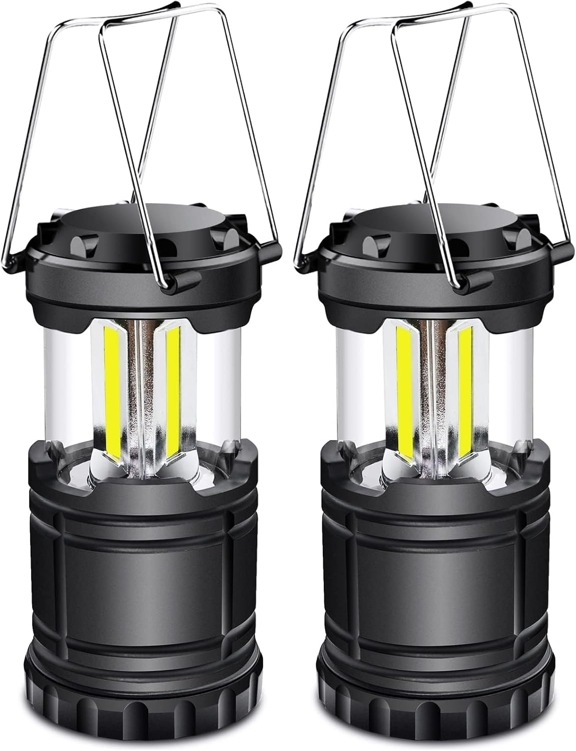 Portable LED Camping Lantern, Foldable and Battery Powered Emergency Light with Folding Hook for Hiking, Camping and Blackouts(2PCS)