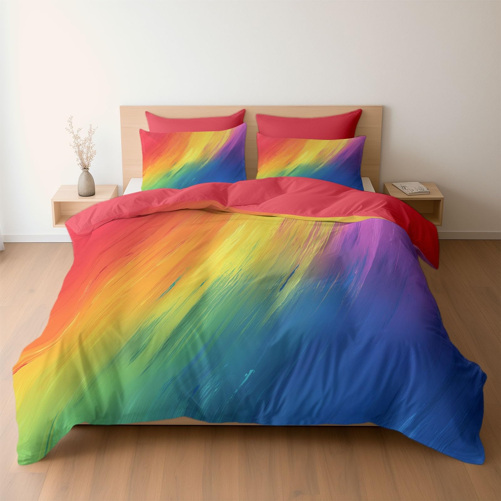 Housse de Couette 240x260 cm Rouge en microfibre lit 3 pièces