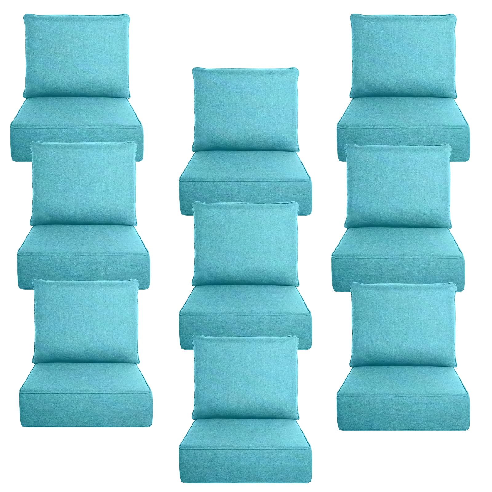 Luxury 6" Thick Outdoor Cushion Set 9 - 22x24 Patio Furniture Cushions with 28D High-Density Foam, Water-Resistant &amp; Fade-Resistant Fabric, Removable Covers for Patio Furniture Sofa Couch -Turquoise