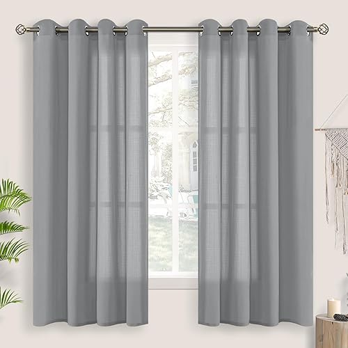 BGment Sheer Curtains 63 inch Length for Bedroom, Grommet Light Filtering Casual Textured Privacy Semi Sheer Curtains for Living Room, 2 Panels (Each 52 x 63 Inch, Grey)
