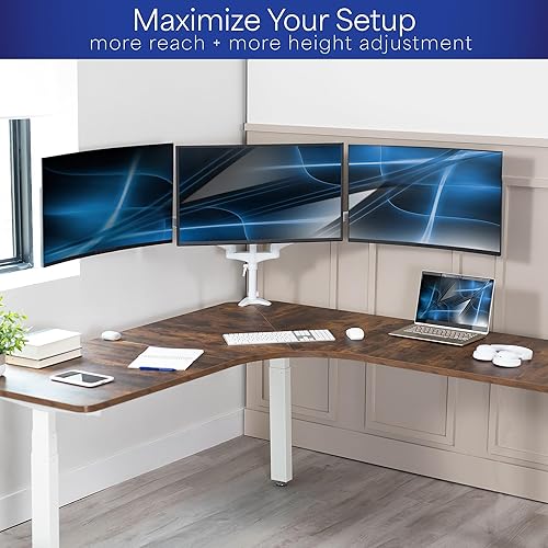 Miniatura 6 de VIVO Soporte para monitor neumático triple de 17 a 32 pulgadas, 2 brazos neumáticos, 1 fijo, giratorio ajustable, rotación, soporte de escritorio