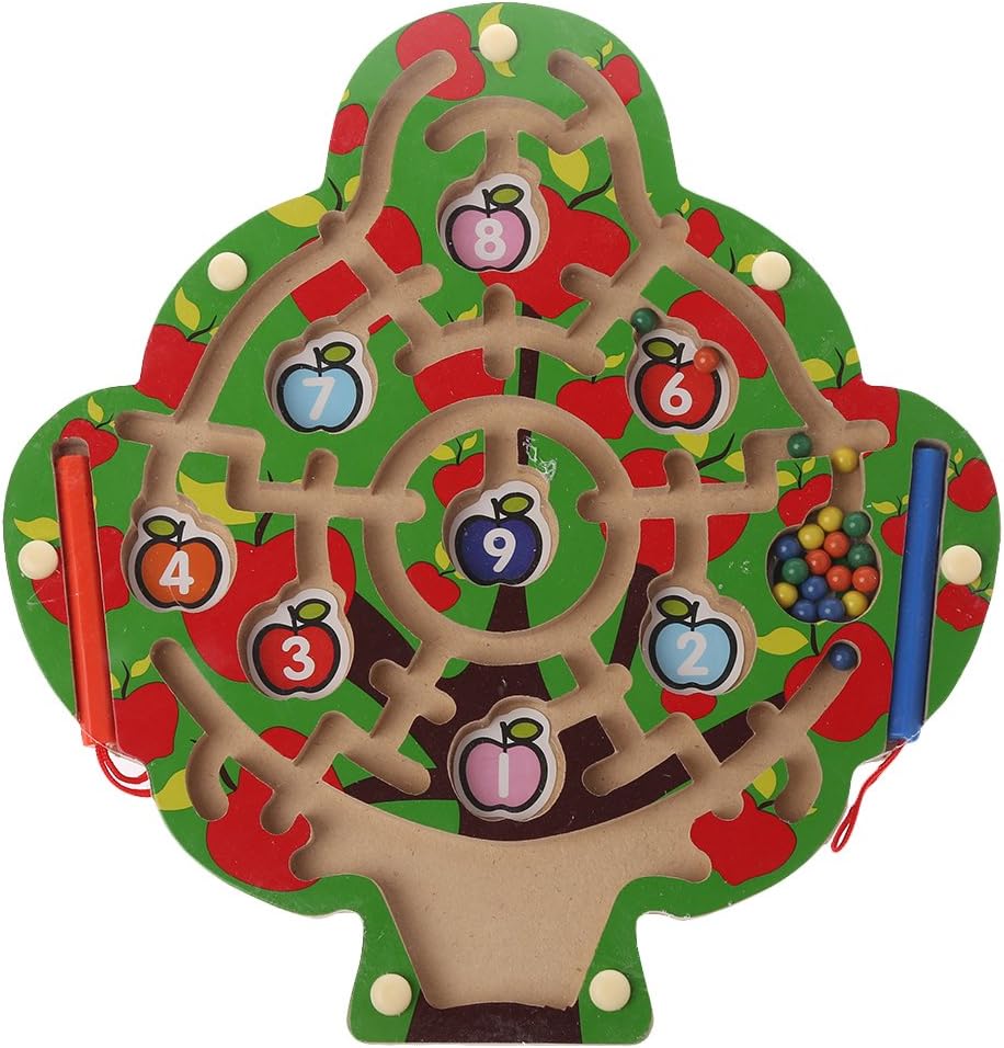 JAGENIE Apple Tree Wooden Magnetic Pen Maze Game Labyrinth Kids Learning Education Toys