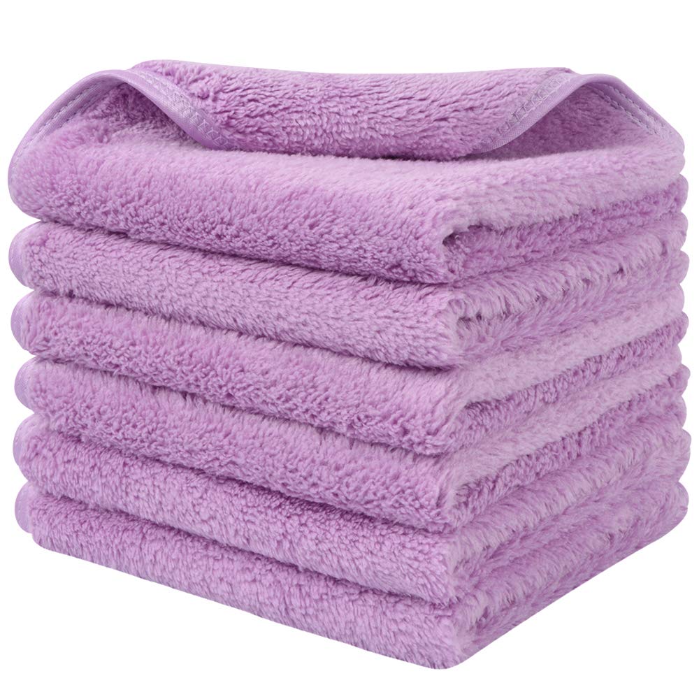 SINLANDMicrofiber Face Cloths For Bath Reusable Makeup Remover Cloth Ultra Soft and Absorbent Washcloths For Baby 12Inch x 12Inch (6pack, purple)