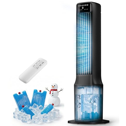 Swamp Cooler, Cooling Fans Blow Cold Air, 120° Swing, 24H Timer, 2.4 Gal Tank, 4 Modes & 3 Speeds, Remote, Windowless Portable AC, Evaporative Cooler for Room, Bedroom, Black