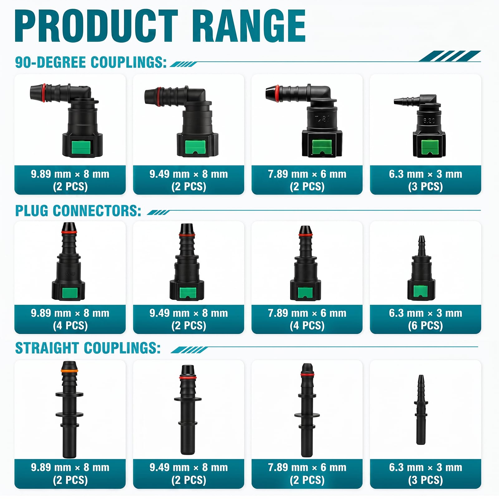 Raccordi Rapidi per Tubi Benzina Multi Misura SAE, Kit Riparazione Auto Moto Barche