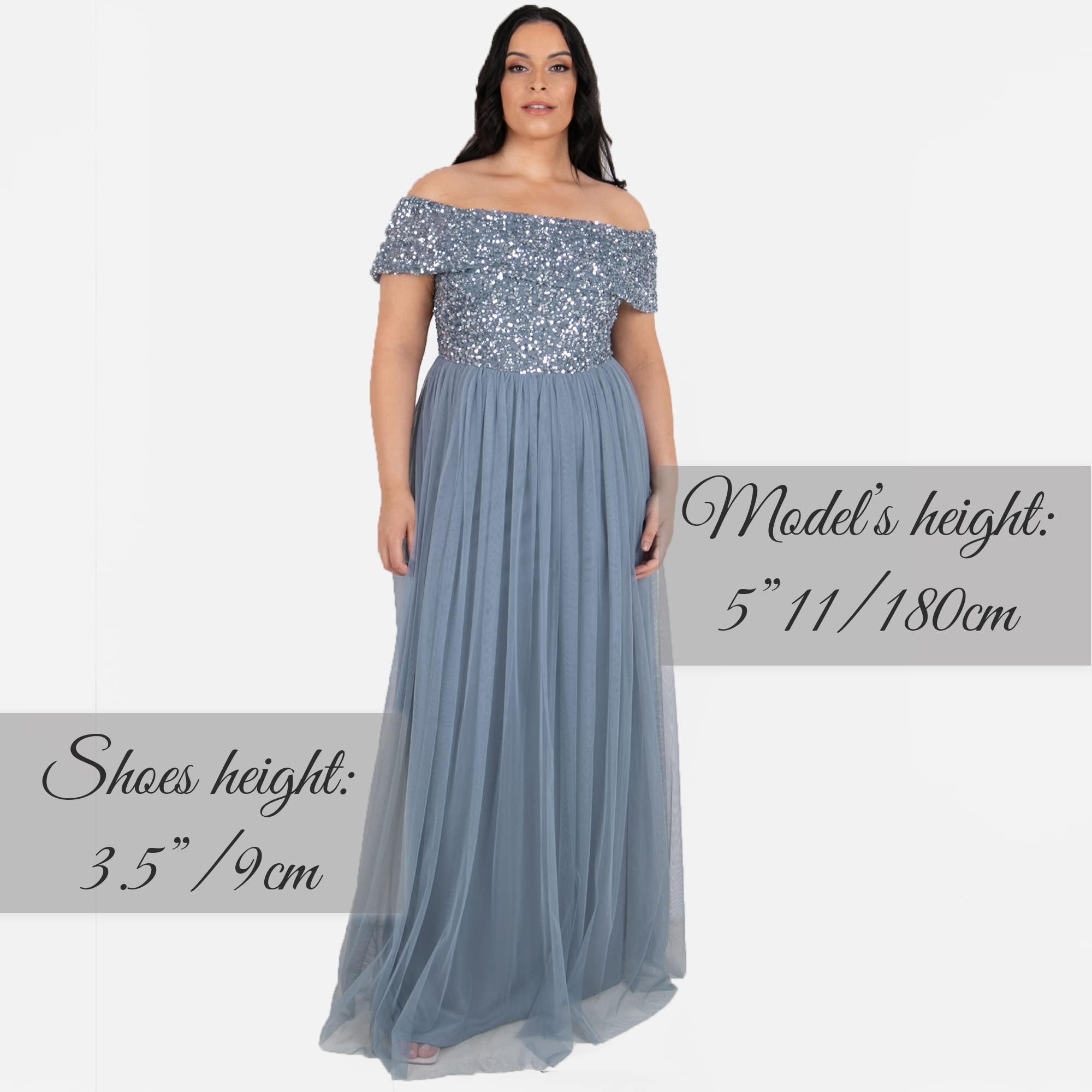 Maya Deluxe Soft Grey Bardot Embellished Maxi Dress Vestito per Damigella donore Donna