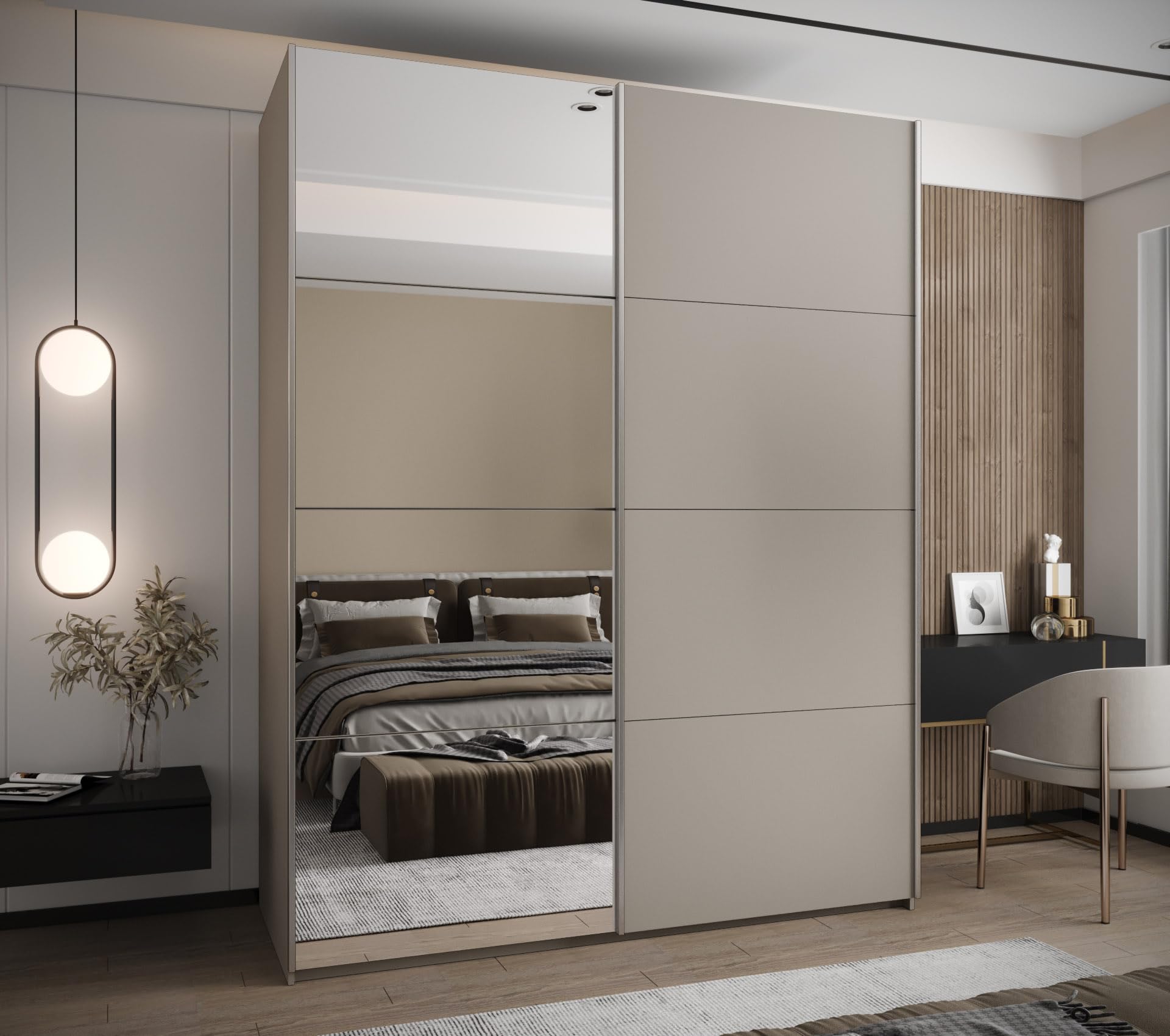Armoire 2 Portes Coulissantes Avec Miroir LUX 2 - 245,5x200x64 Cm | Système HETTICH Silencieux | Blanc
