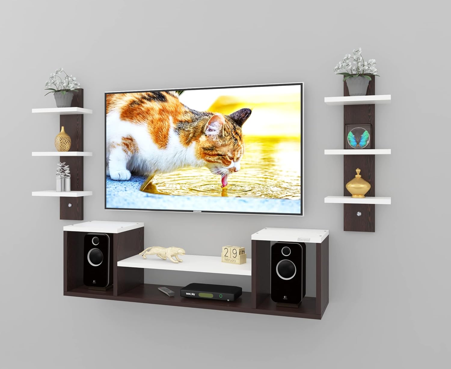 MACWUD Nicco Engineered Wood Tv Unit for Living Room, Entertainment Unit for Home, Wall Hanging, Mounted Unit for 42, 43 Inch Tv (WENGE White)