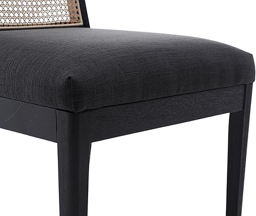 Miniatura 5 de VESCASA Silla decorativa tapizada con respaldo cuadrado de ratán, silla sin brazos con asiento acolchado para sala de estar, lino carbón con patas