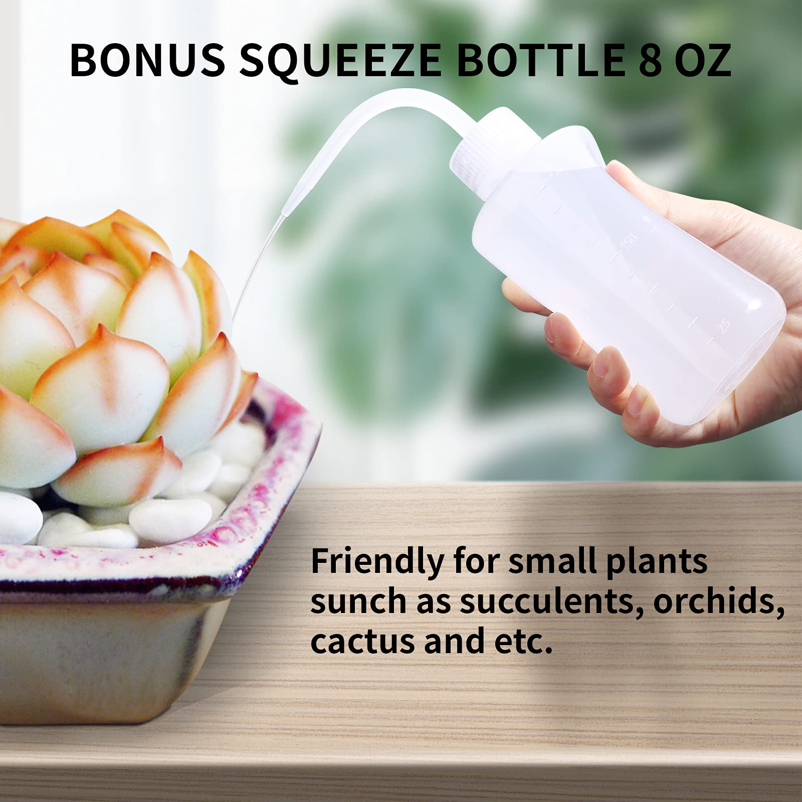 ONEDONE Gießkanne für Zimmerpflanzen, langer Auslauf, kleine Gießkanne, 100 ml, Pflanzengießkanne für Zimmerpflanzen, Zimmerpflanzen, Gartenblumen mit Sprühflasche, Quetschflasche (Bernstein)