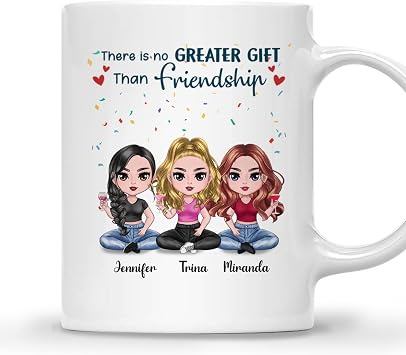 GOSSBY Personalized Custom Mug 3 women There Is No Greater Gift Than Friendship Best Friend Friendship Gifts for Women Girls Sister Coffee Mug Cup, Happy Birthday Christmas Presents for Good Friends