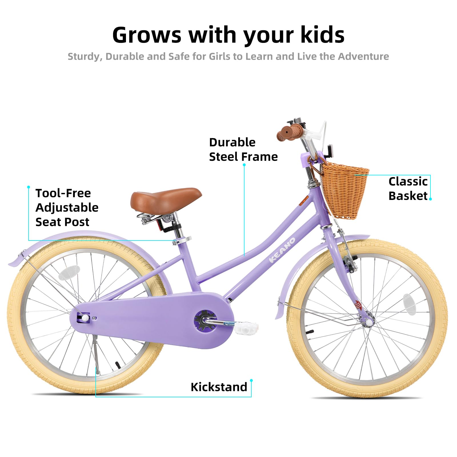 KEANO Marigold: Bicicleta de 12/16/20 Pulgadas para niñas de 2 a 9 años, Bicicleta de 12/16 Pulgadas con ruedines y Cesta