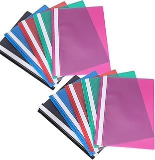 10Pcs A4 Presentation Folder, A4 Project Folder, Presentation Folders, Project Folders, Document Organiser Holder Case Plastic, Document Files Transparent Cover with 2 Hole Binding Blip(5 Colors)
