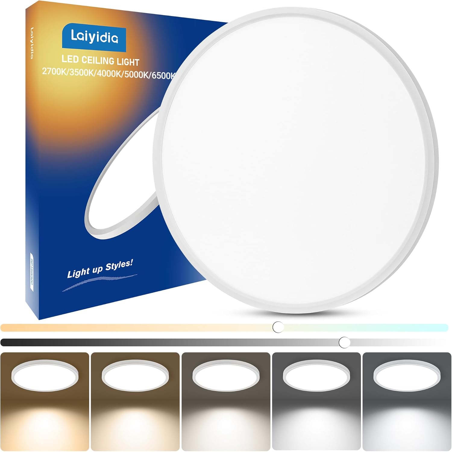 15.8inch 32W 3520LM LED Flush Mount Ceiling Light -Dimmable & 5CCT Adjustable(2700K-6500K), White Flat Fixtures Ideal for Bedroom Kitchen Hallway Office Apartment Rental Units