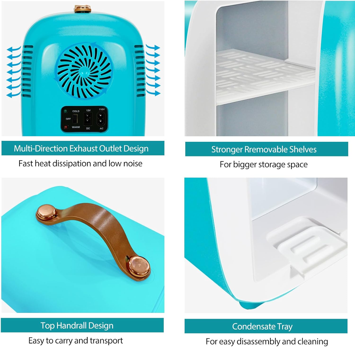 CAYNEL Mini Fridge Portable Thermoelectric 4L/6 Can AC/DC Cooler and Warmer for Skincare,Food,Beverage,Beauty & Makeup small Feidge for Bedroom,Car and Office (Blue)