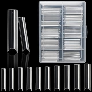 Funfe Clear Extra Long C Curve Nail Tips, 100PCS Half Cover Straight Square Nail Tips Super Square Acrylic Nails 10 Sizes Long Square Sharp Nails with Box for DIY Nail Tips Art Home Manicure