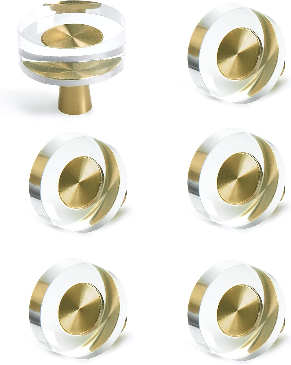 JEREVER 6 Pack Glass Crystal Knobs Brass Drawer Pull Cabinet Handle Gold Furniture Hardware for Dresser Kitchen (Polygon)