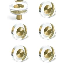 6 Pack Glass Crystal Knobs Brass Drawer Pull Cabinet Handle Gold Furniture Hardware for Dresser Kitchen Round
