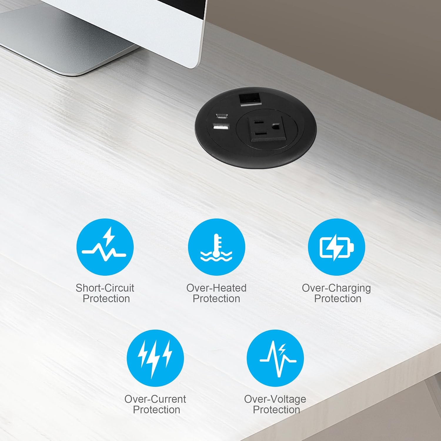 2 Pack Desktop Power Grommet 3 inch,Fast Charging USB-C, Desk Recessed Power Strip, 6ft Extension Cord, 1 AC Outlet, 2 USB Ports, 1 CAT 6, 1 HDMI, for Conference Room Office Study Room Table