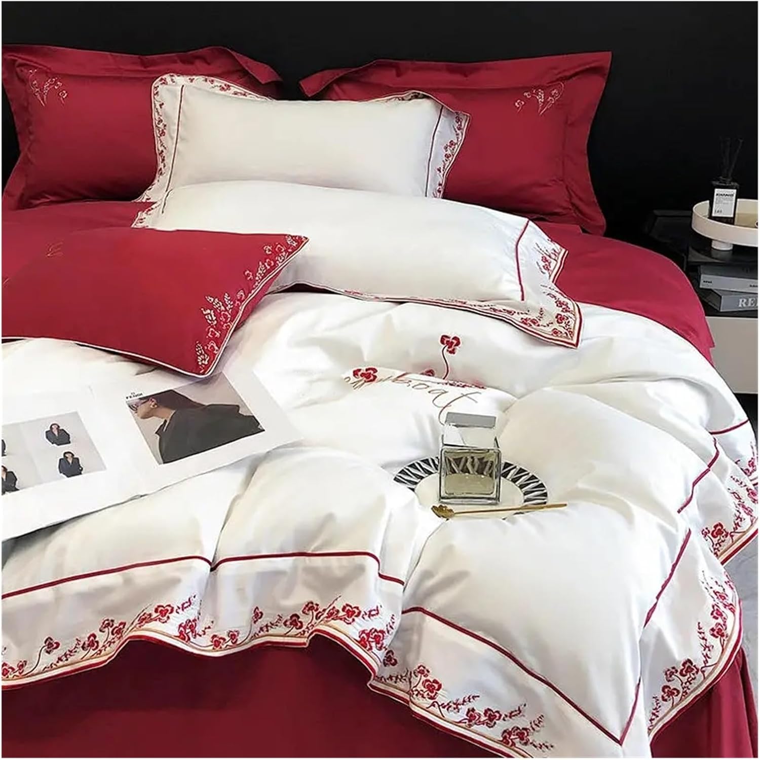 Flowery Vine Pattern Bedding Set Queen King Egyptian Cotton Bedding Duvet Cover Set with Sheets Quilt Cover Pillow,Bed