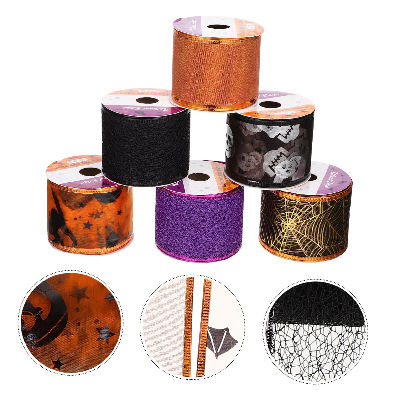 SHINEOFI 4 Juegos Correas De Halloween Cinta Ribete De Malla De Pedrería Calabazas Arpillera Temático Cinta De Malla Navideña Víspera De Todos Platos Poliéster 6 Rollos*4