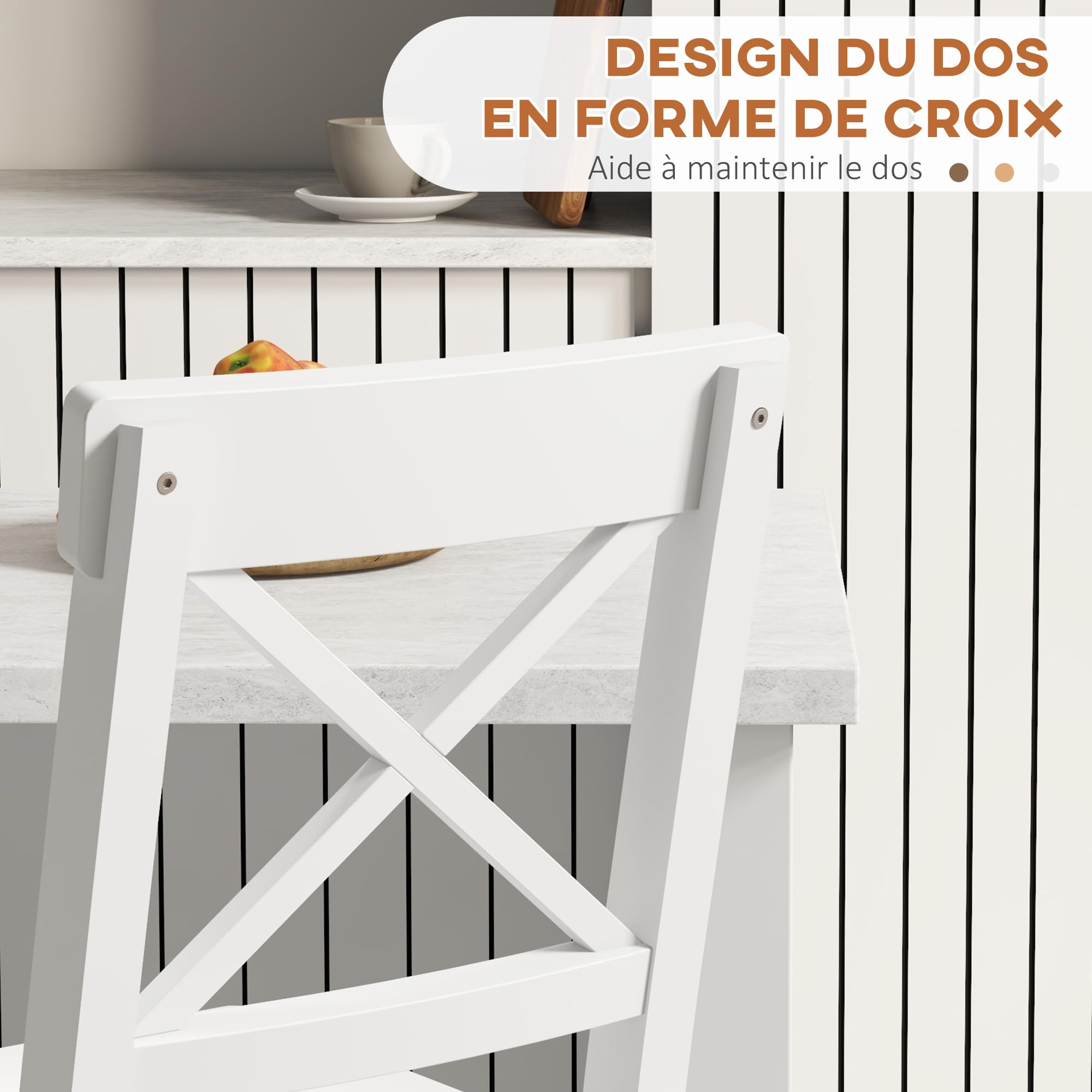 HOMCOM Lot de 2 Tabourets de Bar Assise 60,2H cm Dossier Haut Croisé Blanc