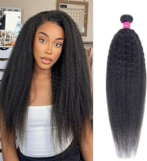 DAIMER Brazilian Kinky Straight Bundles Human Hair Sew in Unprocessed Virgin Hair Extension Yaki Straight Human Hair Double Weft Hair Extension Natural Color 14 Inch