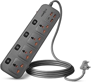 FRONTECH Power Extension Socket | 2500W Heavy Duty Extension Board with 4 Universal Sockets, 3 USB-A + 1 USB-C Ports, Indi Price In India