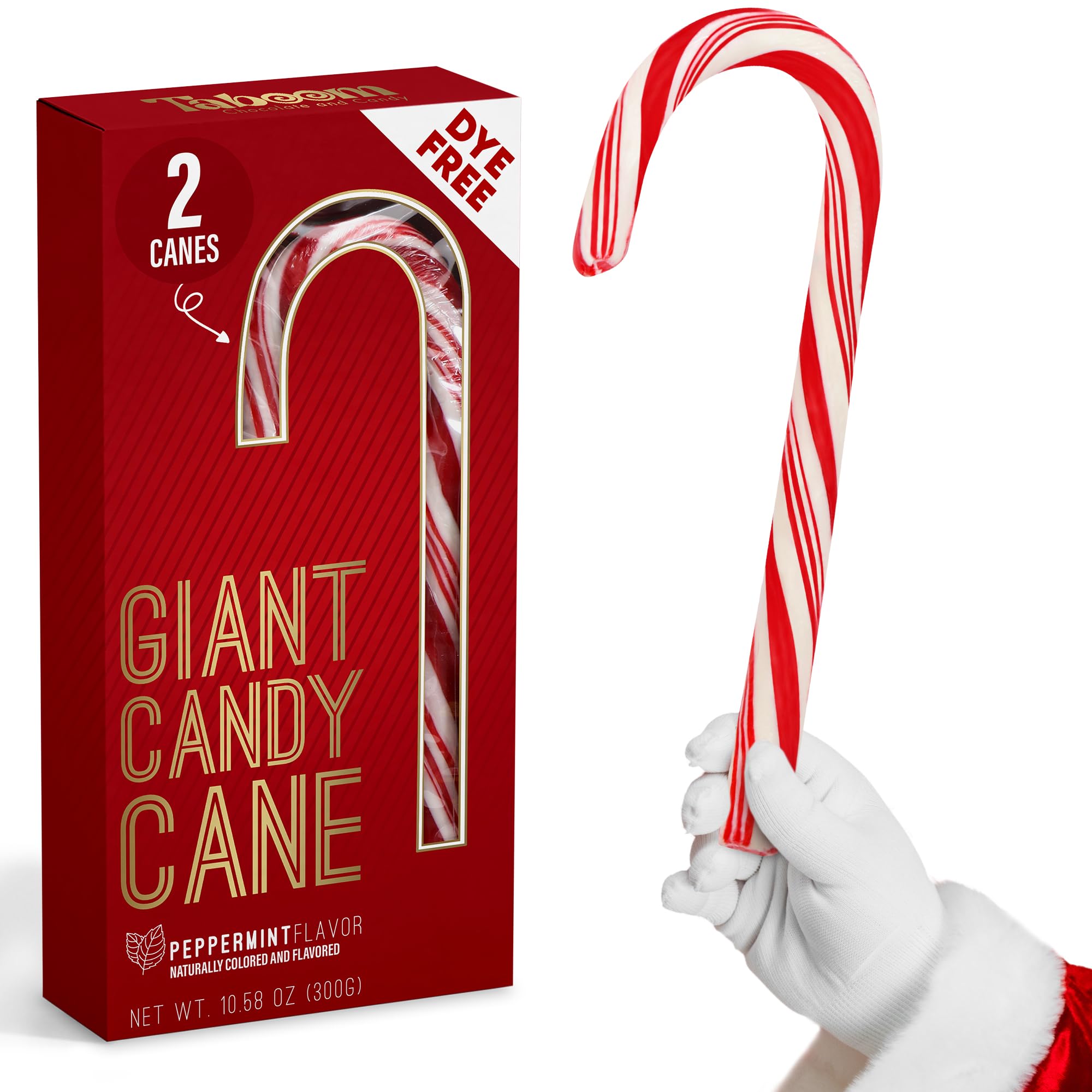Giant Candy Cane Sticks 2 Pack Gift box - 10 Inch Individually Wrapped Christmas Candy Peppermint Flavor For Stocking Fillers, Holiday Party Favor, Gift Decorations