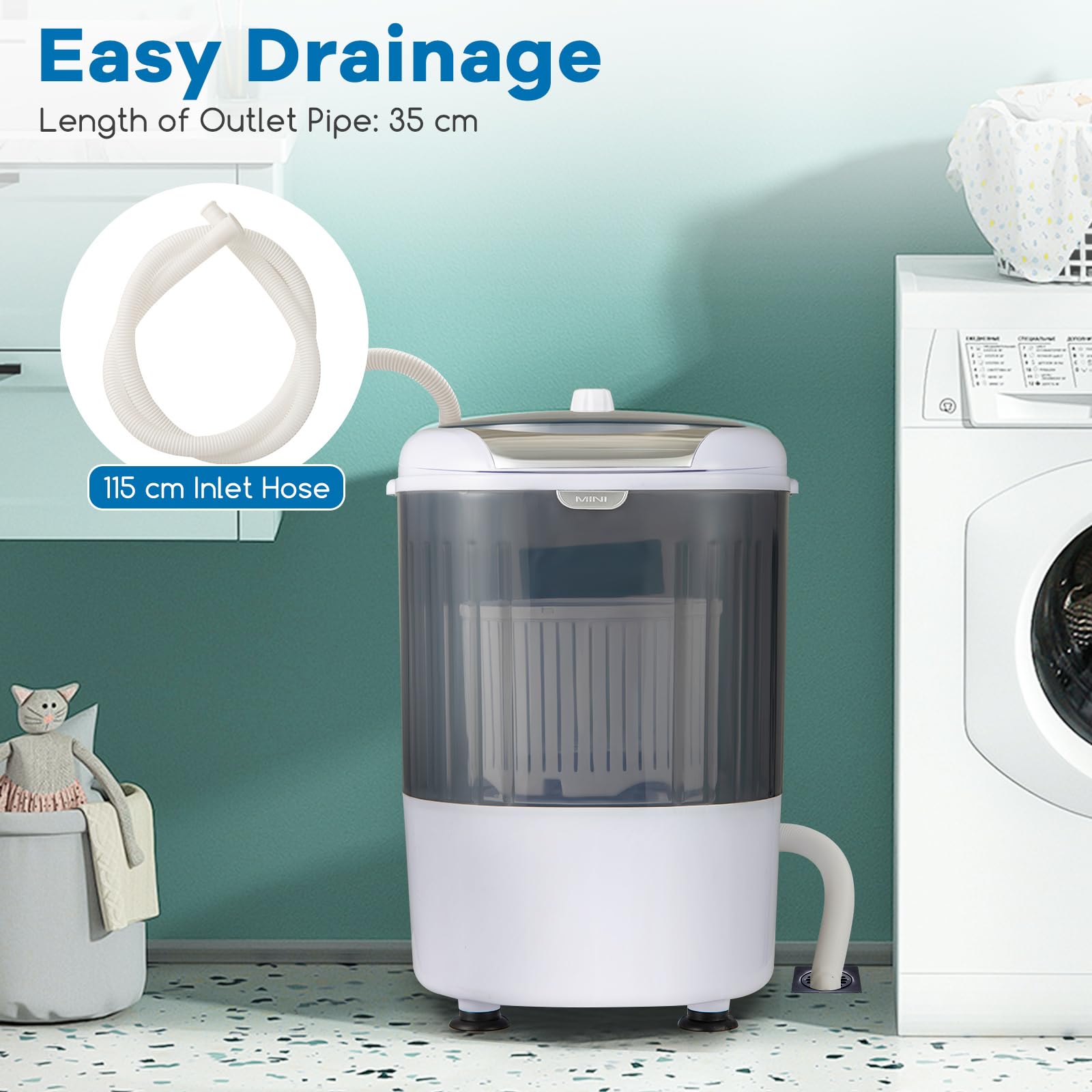 MEDIMALL GX24977-PE Mini lavadora y enlace giratorio 1,8 kg, semiautomática, compacta, para lavandería, apartamento, dormitorio, caravana, lavadora, portátil, capacidad 2,7 kg