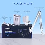FEELWORLD VM1 Jeu blanc PC USB Microphone Condenser Mic avec Mute d'annulation de bruit RGB Lumière, Accessoires informatiques Cadeaux pour Gamer YouTube Twitch Podcast Streaming Enregistrement Chat en ligne PS4 PS5