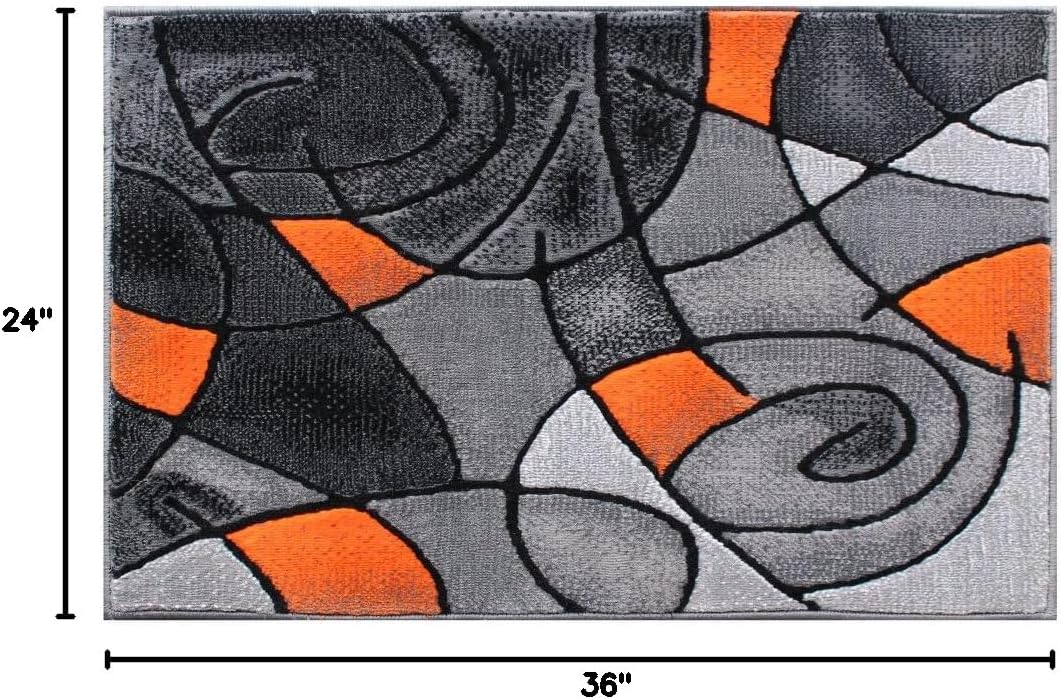 Masada Rugs, Modern Contemporary Area Rug Mat, Orange Grey Black (2 Feet X 3 Feet) Mat