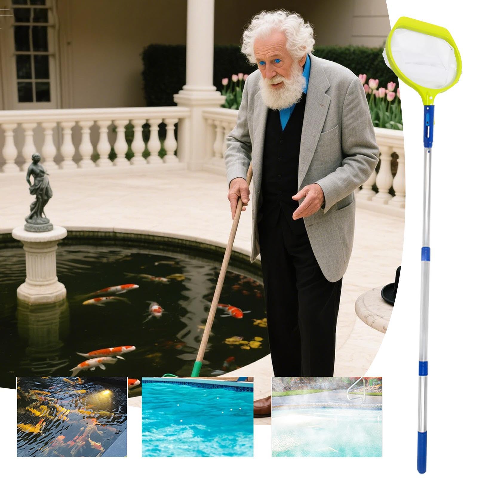 Red para skimmer de piscina con barra telescópica de 75 – 140 cm, fina red de ABS y metal para estanque, piscina, 300 g – Recoge eficazmente hojas y partículas de suciedad