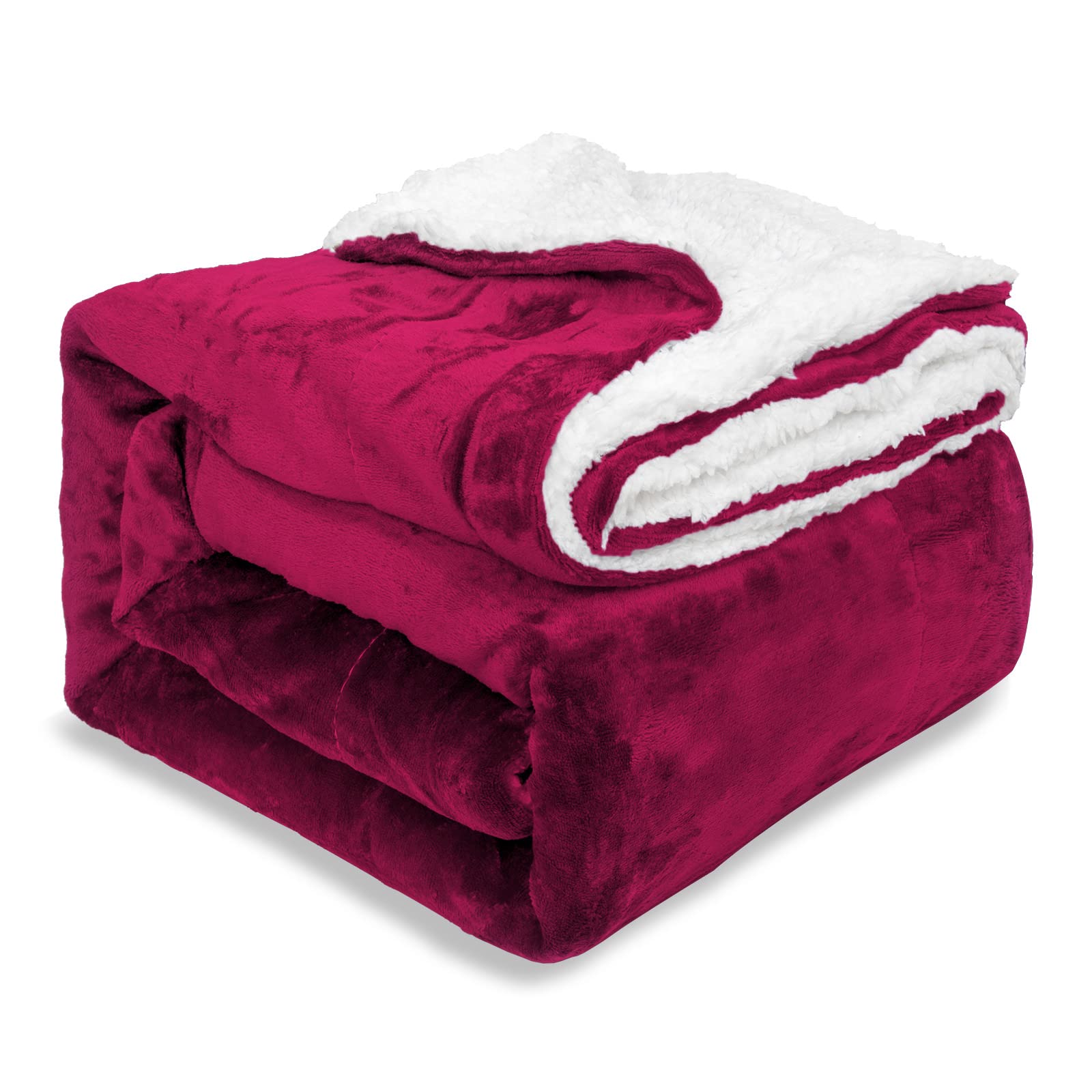 Ehc Wine Sherpa Flannel Fleece Throw Blanket - Fluffy Soft Thick Microfiber Solid Warm Blankets For Bed And Couch, Double, 150 Cm X 200 Cm