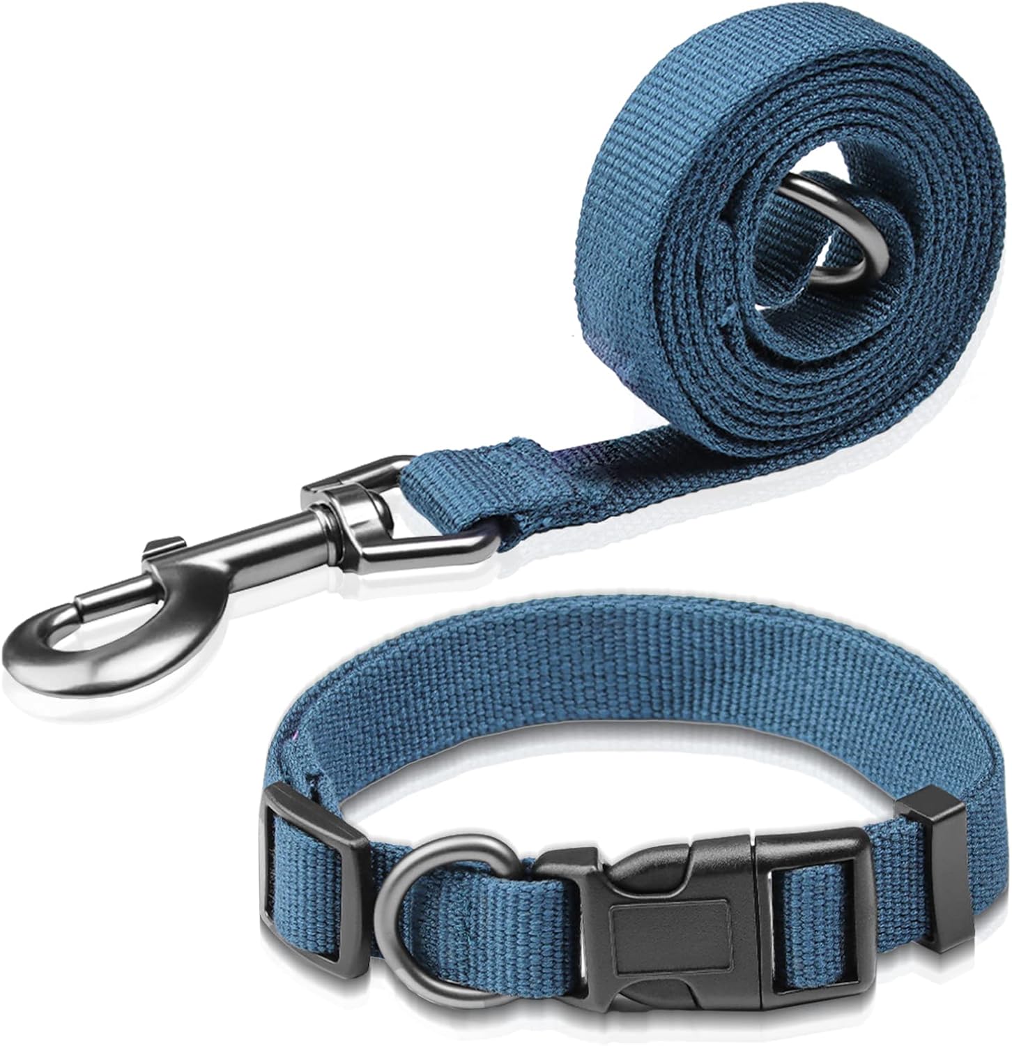 Pawhuggies Peacock Blue Dog Collar and Leash Set, Breathable Natural Bamboo Fabric Adjustable Dog Leash and Collar Set, Small Dog Collar and 4 Ft Dog Leash, for Daily Outdoor Walking Running