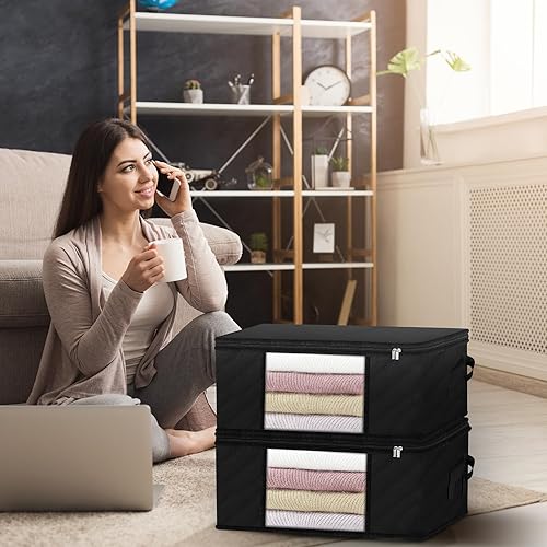 Miniatura 6 de Wowangce Paquete de 12 bolsas de almacenamiento plegables para armario, contenedores de almacenamiento plegables para mantas, contenedores de