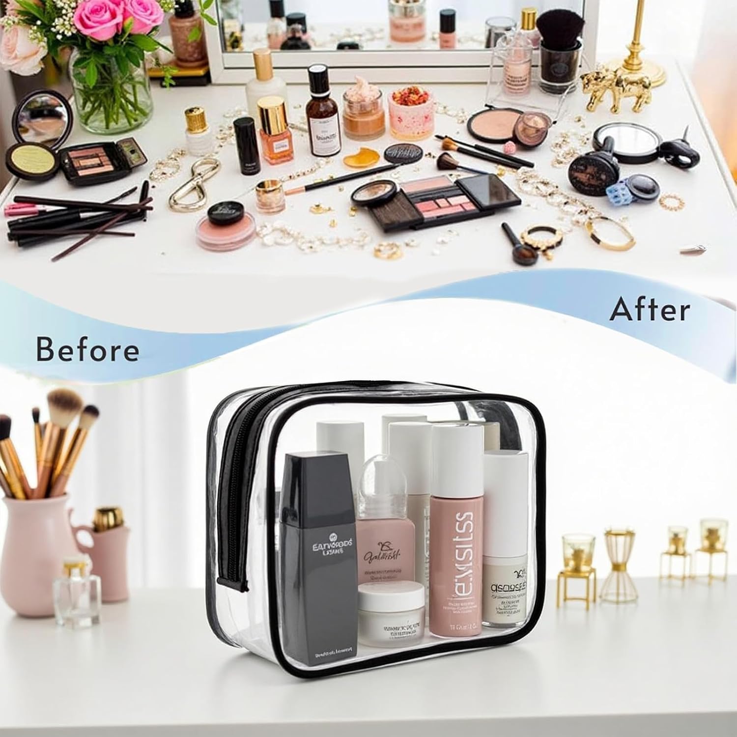 16 Packs Clear Makeup Bag - Waterproof Cosmetic Bag, Portable Travel Makeup Bag with Zipper for Men and Women