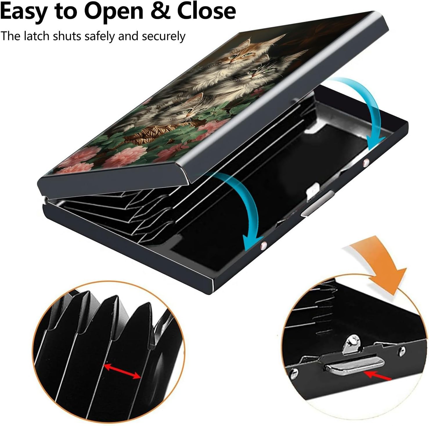 Credit Card Holder, Cute Cat Flowers Design Mini RFID Blocking Aluminum Wallet Slim Metal Hard Case Shell Travel Wallet ID Case Small Credit Cards Case Business Cards for Women Men Girls - Image 3