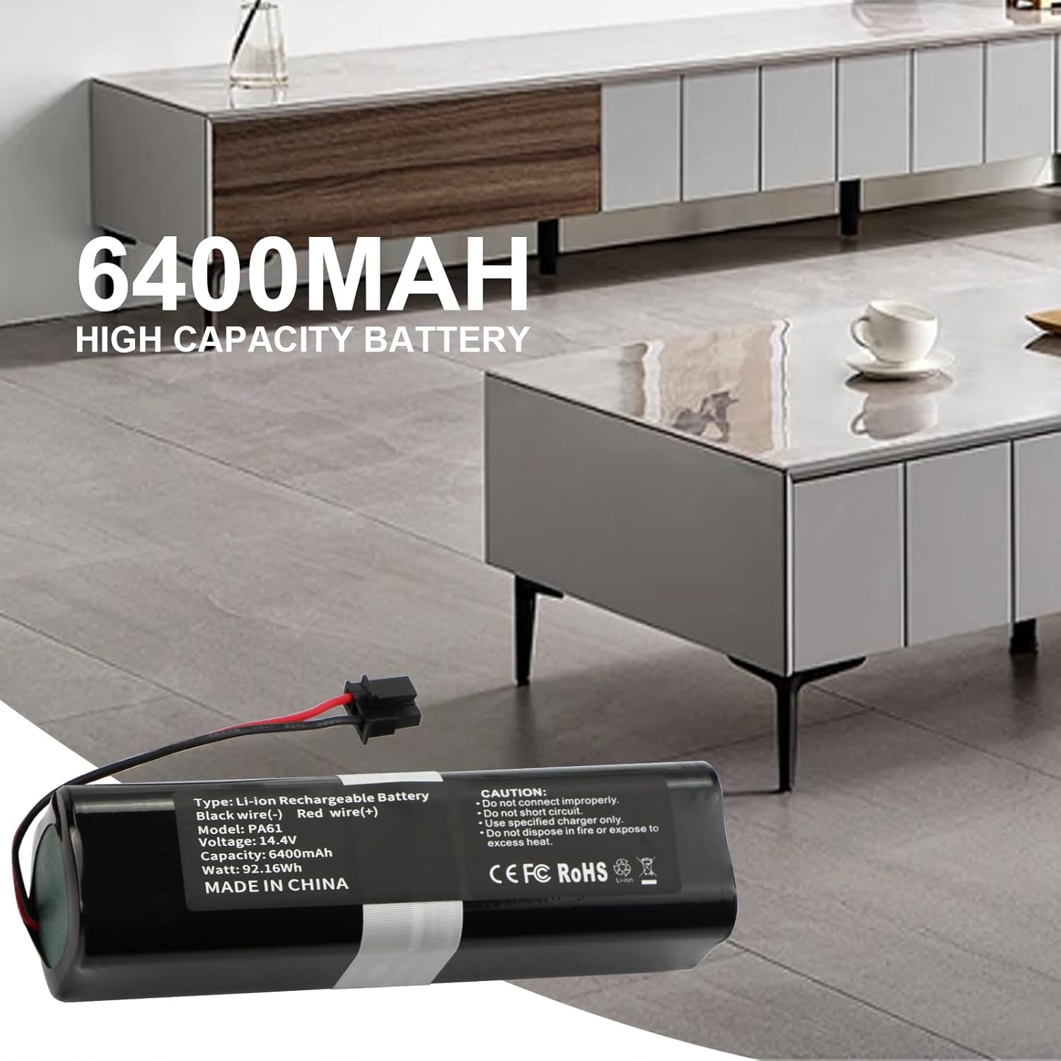 Battery Replacement for Eufy RoboVac X8, X8 Pro Series RoboVac X8 T226X,RoboVac X8 Hybrid White,RoboVac X8 Pro SES Self-Empty Station Robot Vacuum Cleaner Part Number: PA61 14.4V 6400mAh 92.16Wh Black