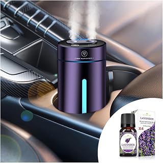Smart Car Air Freshener, Car Air Freshener Diffuser with Humidifier, Auto On/Off, 3 Mode Adjustable, with 4 Essential Oils(Purple)