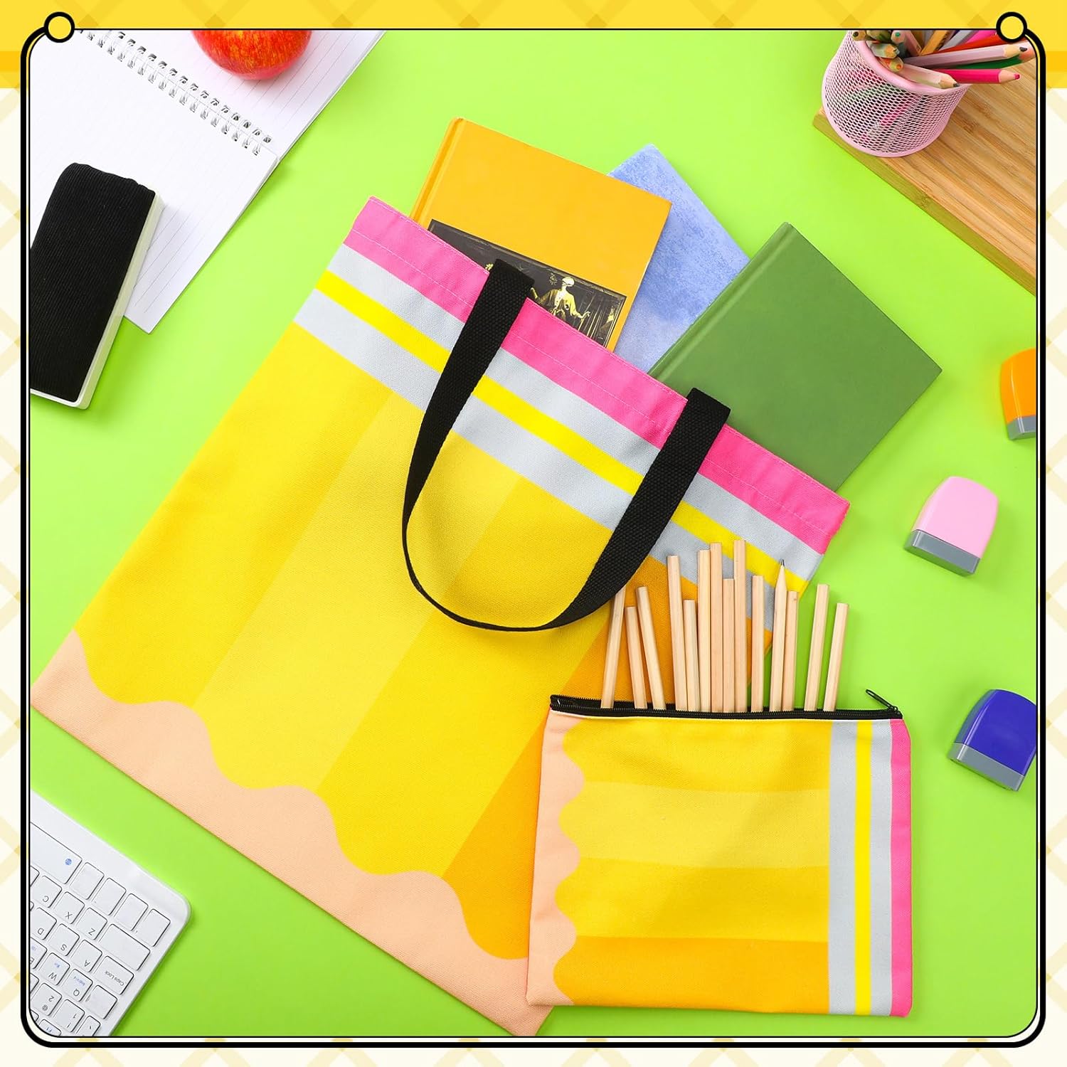 Paterr 12 Pcs Teacher Canvas Tote Bags Gifts for Women DIY Teacher Appreciation Gifts Canvas Tote Bag with Pouch Bag - Image 3