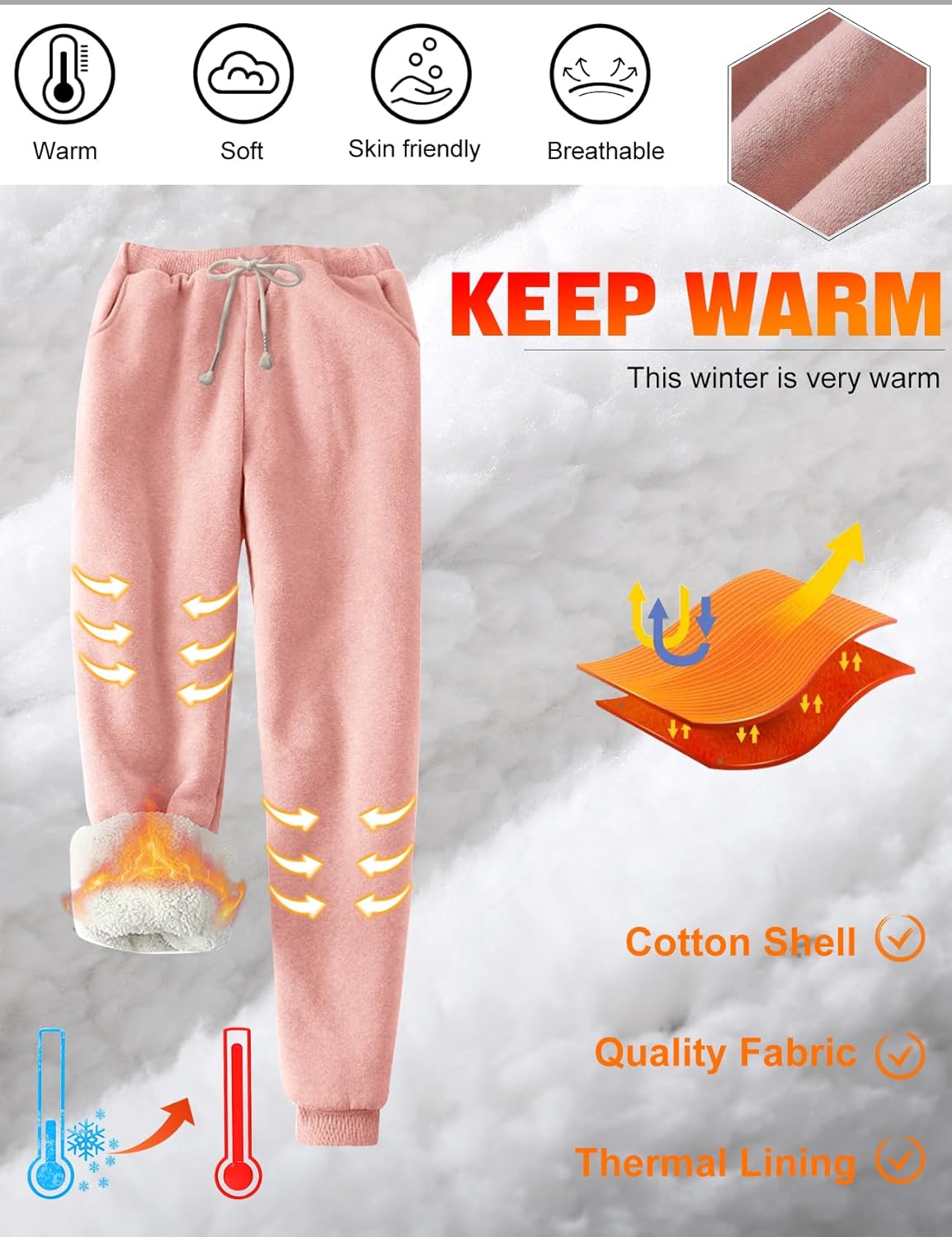 PEHMEA Women's Sherpa Lined Sweatpants Winter Warm, Fleece Joggers for Athletic Lounge - Image 6