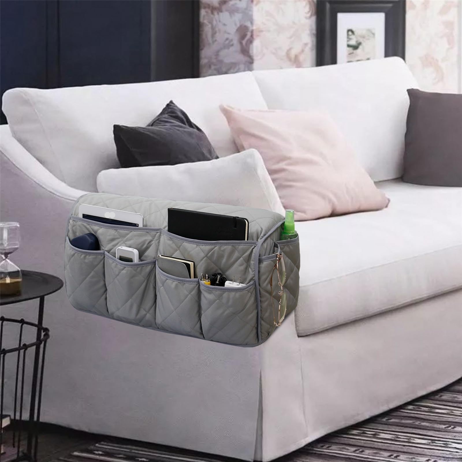 Organizador de Fundas reposabrazos con Bolsillos for sofá, sillón, Soporte Control Remoto for teléfono para Sofá(Brown)