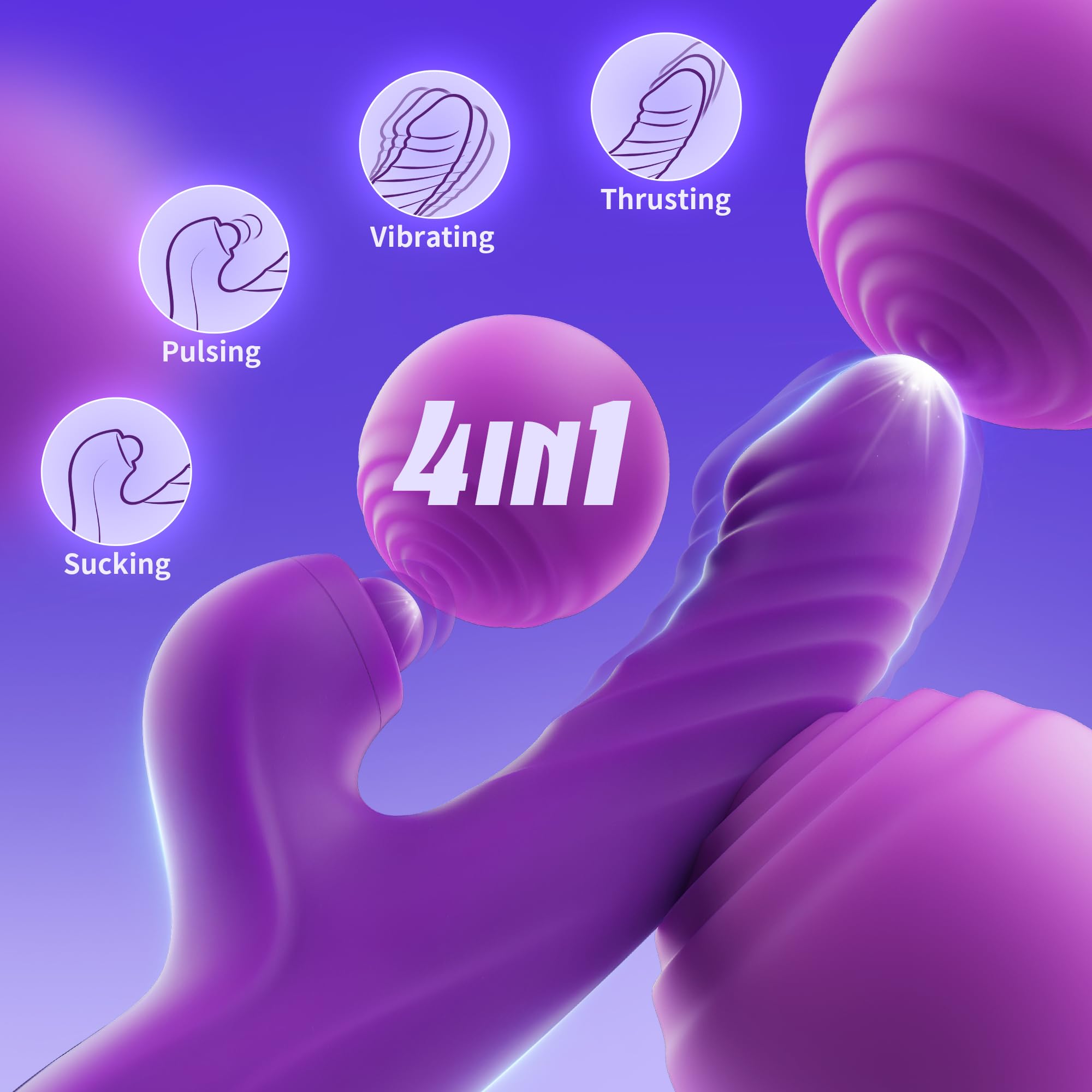 Vibrator Thrusting Dildo for Women Toendi G Spot Rose Toy Clitoral Stimulator Sex Toys Dildos Vibrator with 10 Vibration 7 Thrust Mode with Licking, Rabbit Vibrators Adult Sex Toy Couple AI Sync Games: Purple